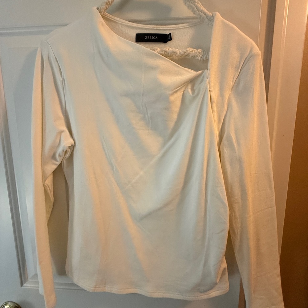 Zesica Cream Long-Sleeve Asymmetrical Neck Top
